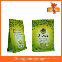 Laminated custom square bottom bag with zipper for green tea packaging